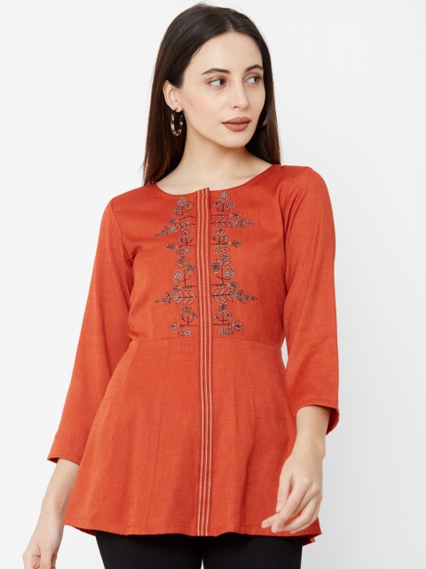 

Os Women Orange Floral Print A-Line Top