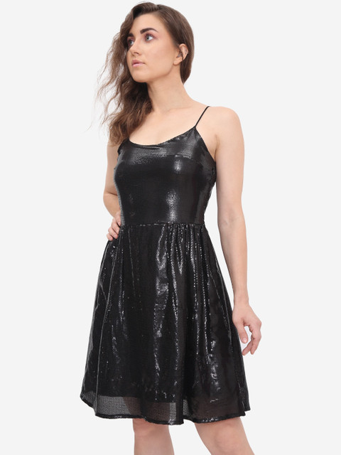 

Samshek Women Black Solid Fit and Flare Dress