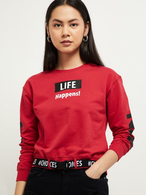 

max Women Red & Black Printed Sweatshirt