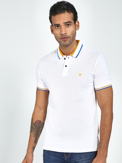 

Blue Saint Men White Solid Polo Collar T-shirt