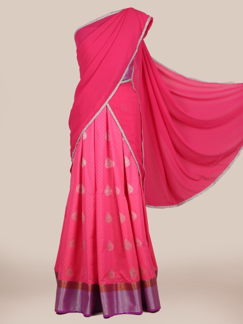 

Pothys Pink Woven Design Poly Chiffon Half Saree