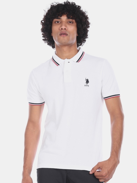 

U.S. Polo Assn. Men White Solid Polo Collar T-shirt