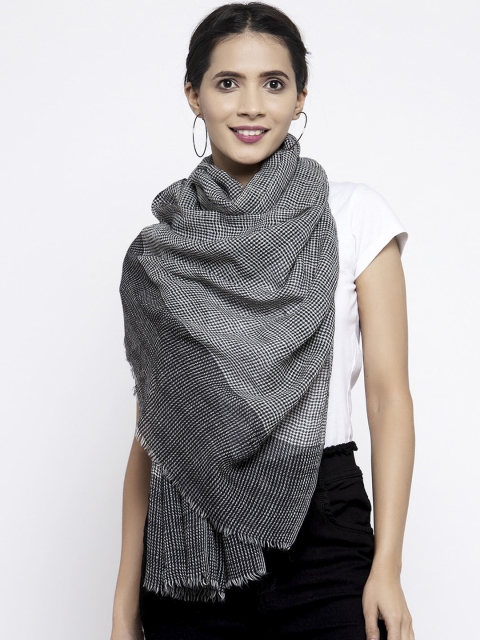 Calvadoss Women Black & White Checked Sustainable Long Fit Muffler