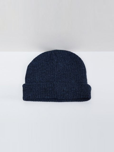 max Men Navy Blue Self Design Beanie