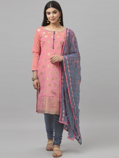 

Satrani Pink & Grey Cotton Blend Jacquard Unstitched Dress Material
