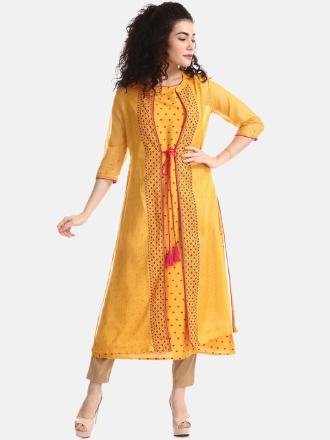 

Anahi Women Mustard Printed A-Line Kurta