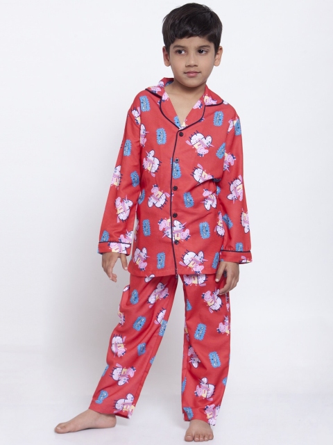 

MAXENCE Boys Red & Blue Printed Night suit