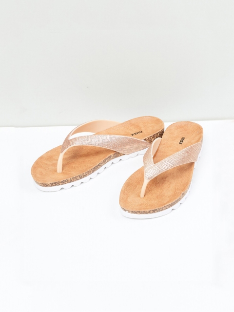 

max Women Gold-Toned Textured T-Strap Flats