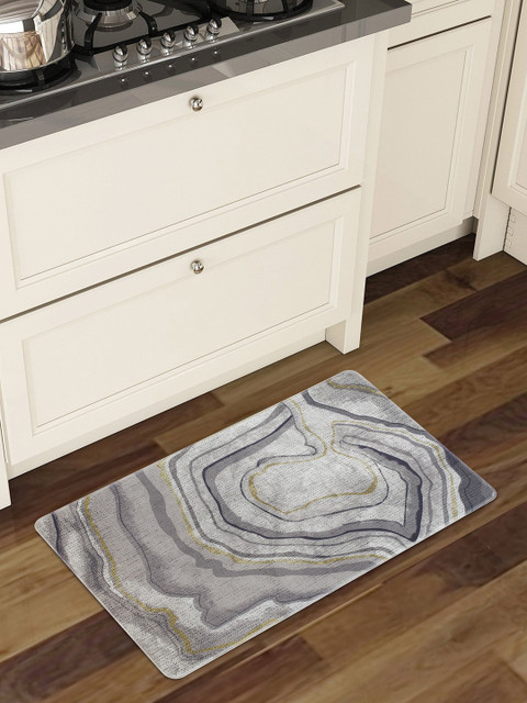 

OBSESSIONS Grey & Black Abstract Printed Anti-Skid Kitchen Floor Mat