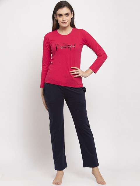 

Boston Club Women Pink & Black Solid Top & Pyjama Set