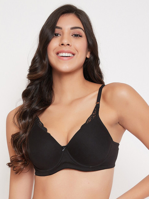 

Clovia Black Solid Underwired Lightly Padded T-shirt Bra