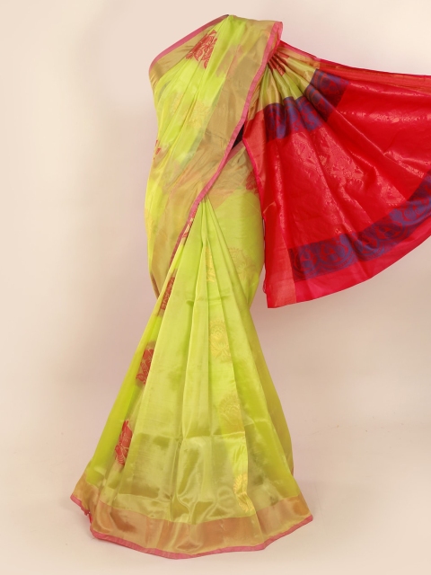 

Pothys Green & Red Pure Silk Colourblocked Saree