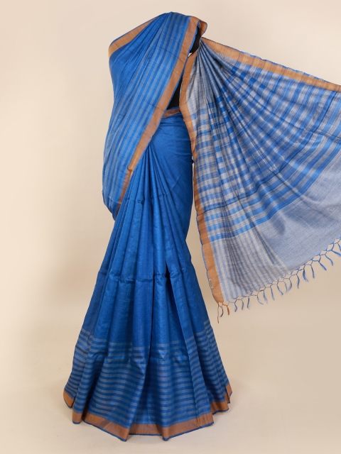 

Pothys Blue Striped Jute Silk Saree