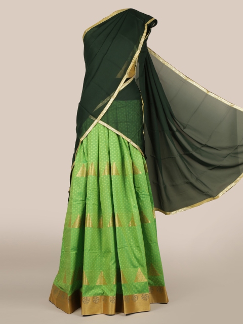 

Pothys Green & Gold-Toned Poly Chiffon Woven Design Traditional Half Saree