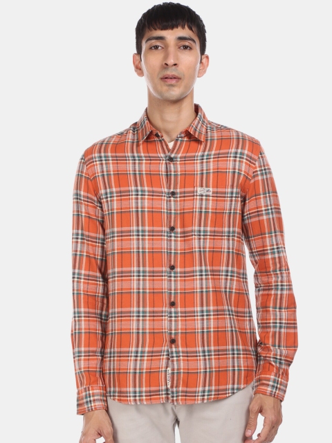 

U.S. Polo Assn. Denim Co. Men Orange Regular Fit Checked Casual Shirt
