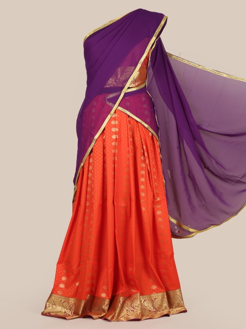 

Pothys Purple & Orange Poly Chiffon Woven Design Lehenga Half Saree