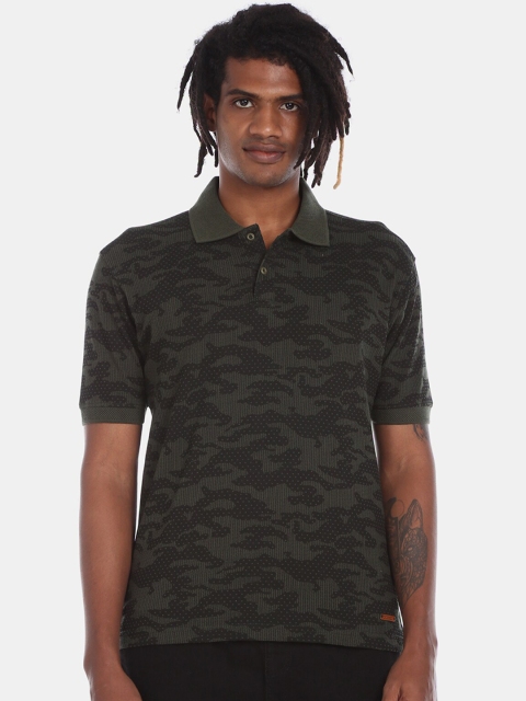 

Cherokee Men Olive Green Camo Printed Polo Collar T-shirt