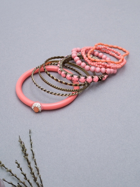 

Golden Peacock Peach-Coloured Bracelets & Bangles Set