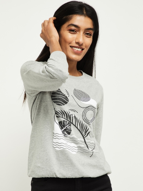 

max Women Grey Printed Sweatshirt