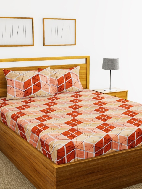 

BIANCA Brown & Beige Geometric 144 TC Cotton 1 King Bedsheet with 2 Pillow Covers