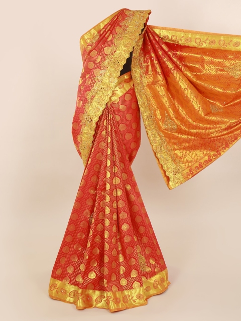 

Pothys Red Pure Silk Embroidered Kanjeevaram Saree