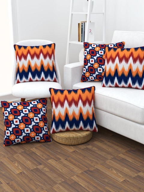 

SHIVANAA HOMES Off-White & Red Set of 5 Abstract Square Cushion Covers
