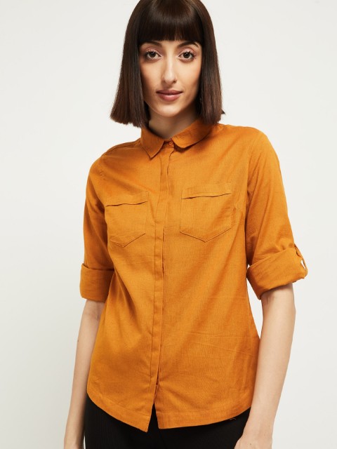 

max Women Yellow Regular Fit Solid Casual Shirt