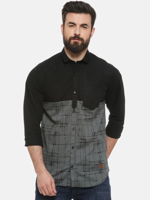 

Campus Sutra Men Black & Grey Regular Fit Checked Casual Shirt
