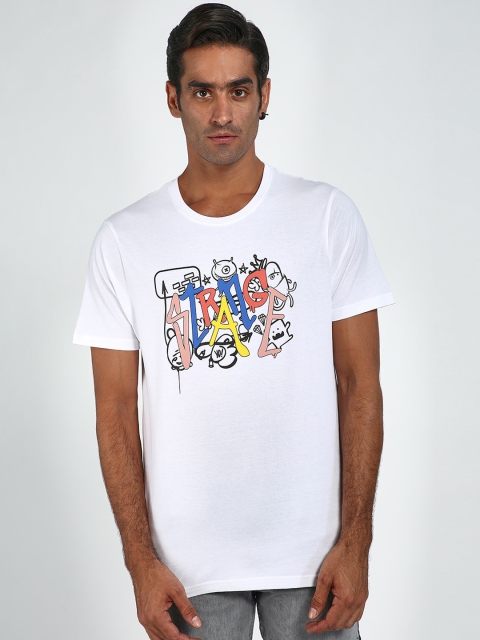 

Blue Saint Men White Printed Round Neck Tshirt