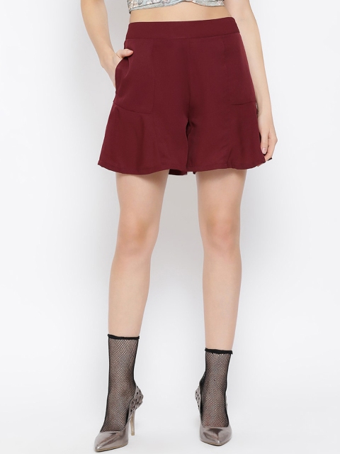 

Meee Women Maroon Solid Regular Fit Regular Shorts