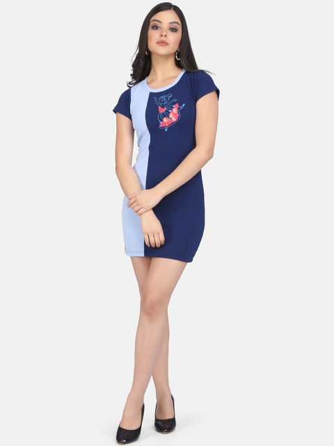 

Clothzy Women Blue Colourblocked Bodycon Dress