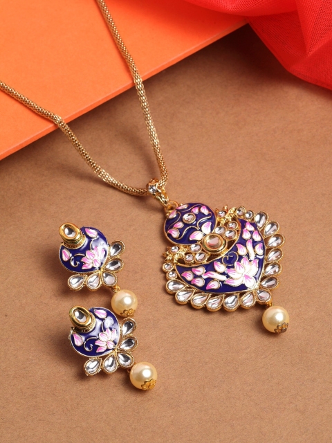 

PANASH Gold-Plated & Kundan Stone Studded Handcrafted Meenakari Jewellery Set