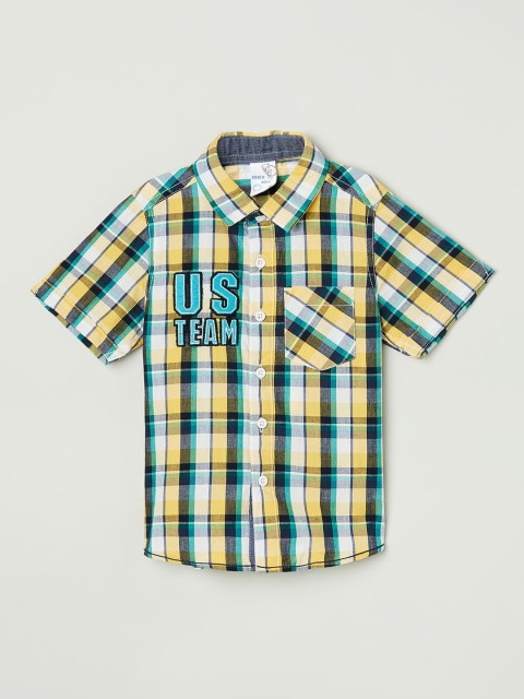 max Boys Yellow & Green Regular Fit Checked Cotton Casual Shirt