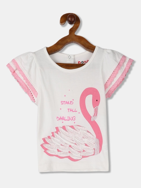

Donuts Girls Off-White & Pink Printed Top