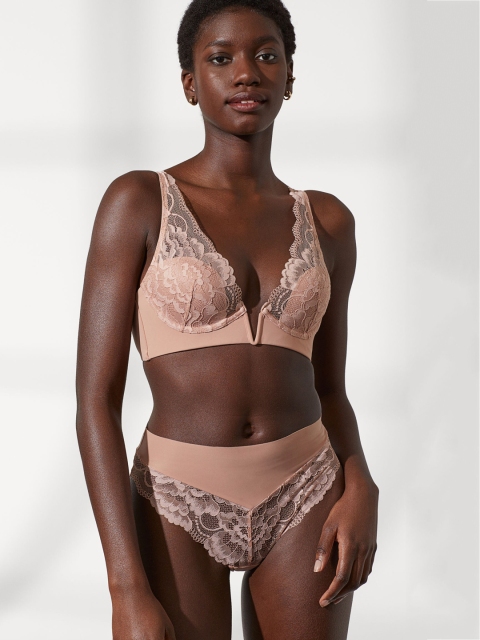 

H&M Women Beige & Pink Self Design 2 Pack Brazilian Briefs