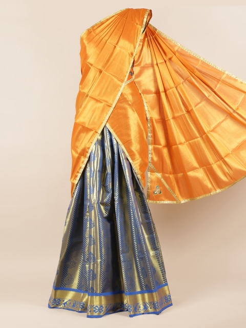 

Pothys Orange & Blue Poly Chiffon Printed Half Saree