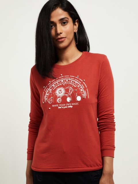 

max Women Red & Off-White Printed Sweatshirt