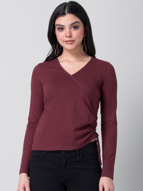 

FabAlley Maroon Solid Wrap Top