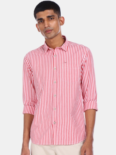 

Flying Machine Men Red & White Regular Fit Striped Cotton Casual Shirt