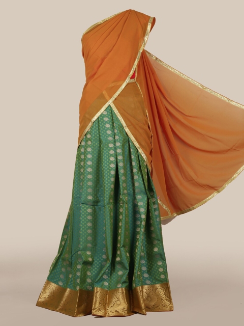 

Pothys Brown & Green Poly Chiffon Woven Design Lehenga Half Saree