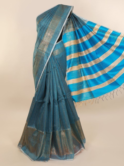 

Pothys Blue Checked Jute Silk Saree