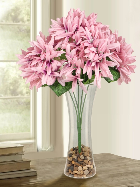 

TIED RIBBONS Purple & Green Artificial Flower Bunch with Glass Vase