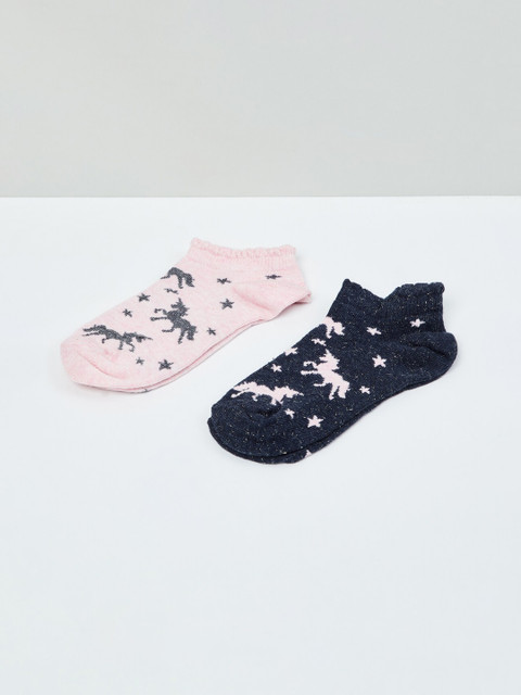 

max Girls Pack Of 2 Patterned Ankle-Length Socks, Pink