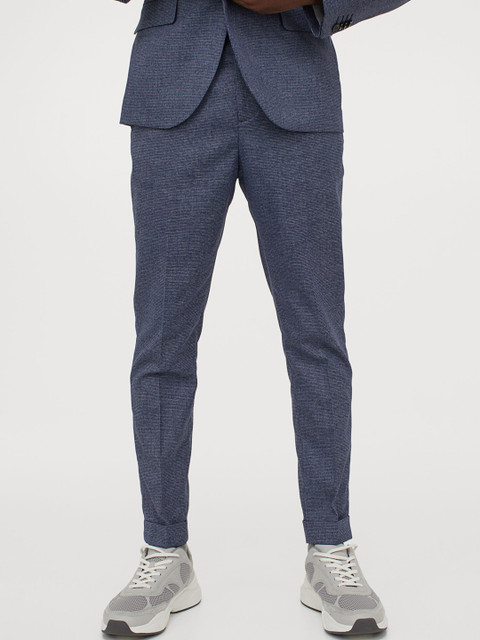 

H&M Men Blue Self Design Suit trousers Skinny Fit