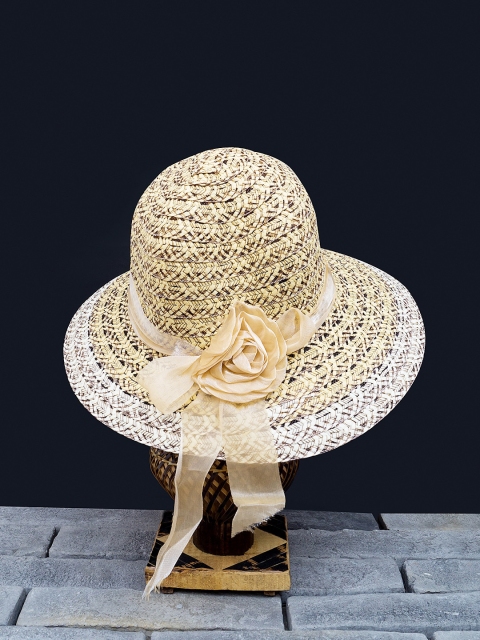 

Golden Peacock Women Beige & White Woven Design Sun Hat