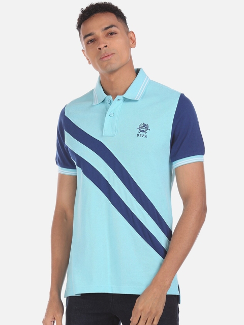 

U.S. Polo Assn. Men Blue Colourblocked Polo Collar T-shirt