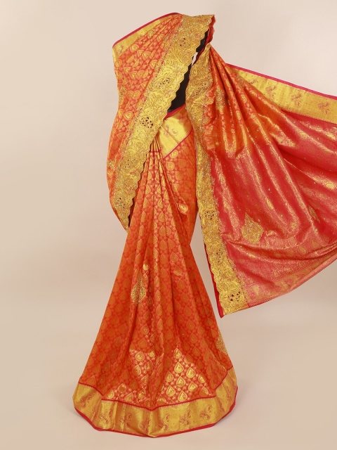 

Pothys Orange Pure Silk Embroidered Kanjeevaram Saree