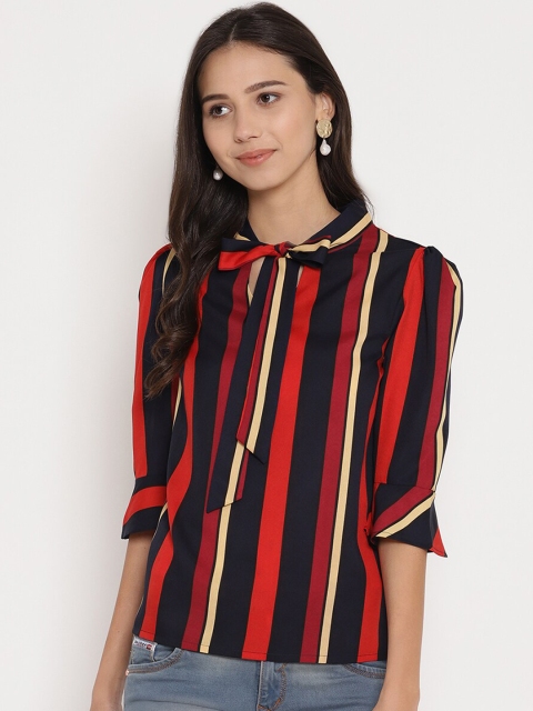

NIXX Women Multicoloured Striped Top with Tie-up Neck, Multi