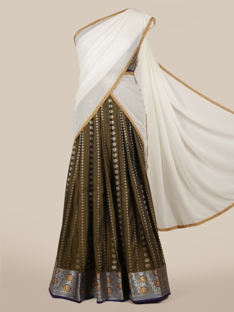 

Pothys White & Green Poly Chiffon Printed Half Saree