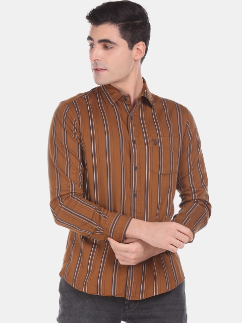 

U.S. Polo Assn. Men Brown Regular Fit Striped Casual Shirt